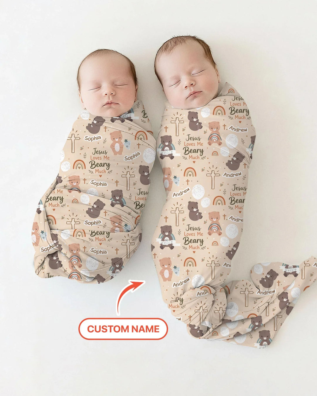 Custom Name Jesus Loves Me Beary Much Swaddle Blanket