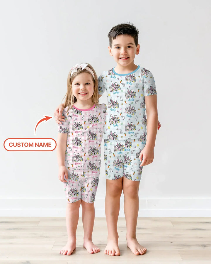 Zweiteiliges Pyjama-Set mit kurzen Ärmeln und Shorts im Sommer-Design