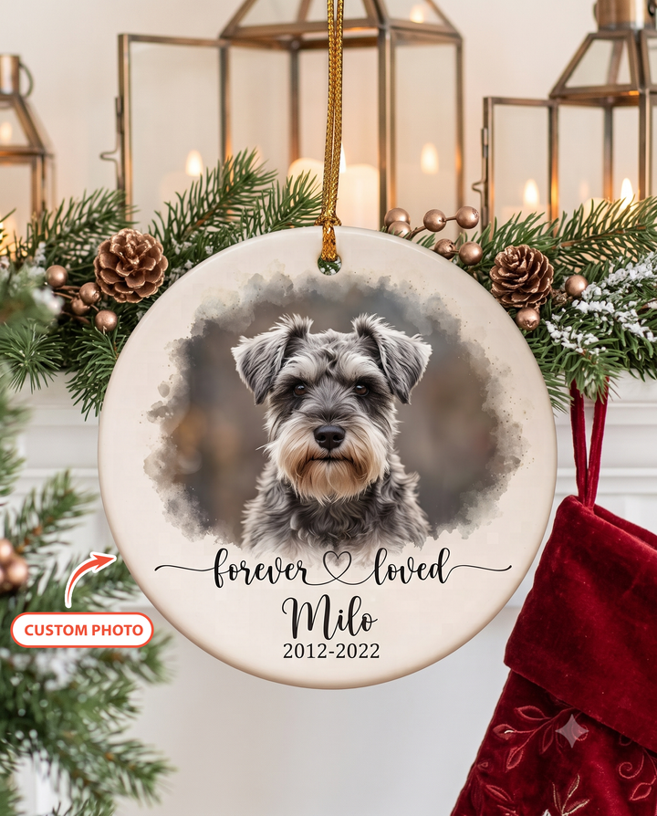 Custom Pet Photo Forever Loved Ceramic Ornament