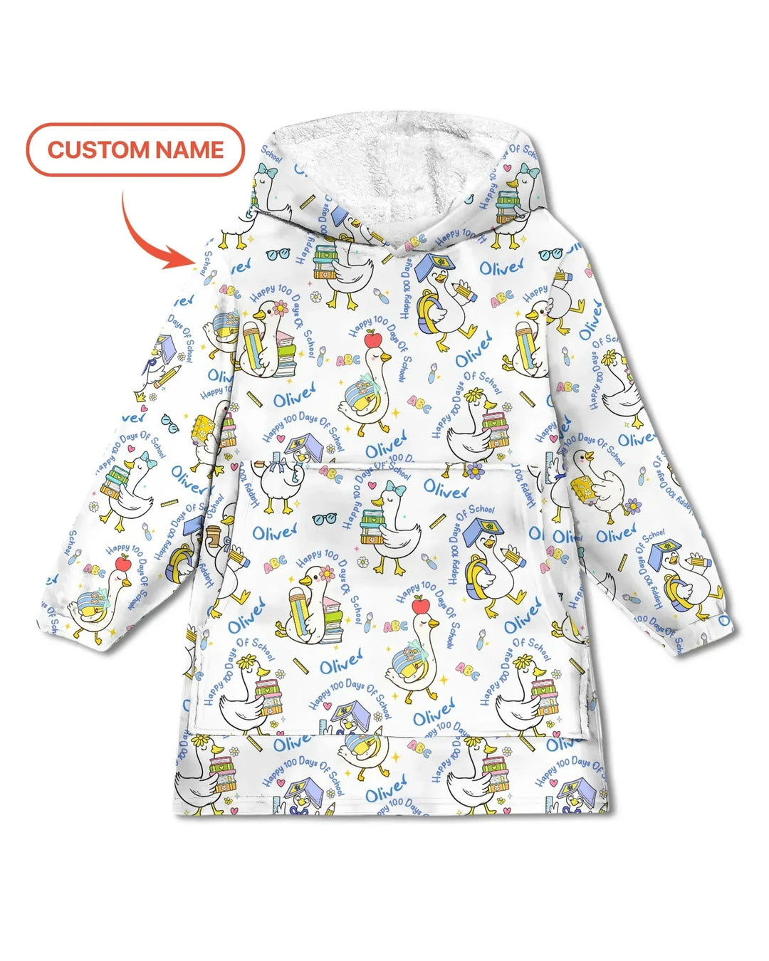 Personalisierter Name Gans 100 Tage Schule Bambus Decken Hoodie