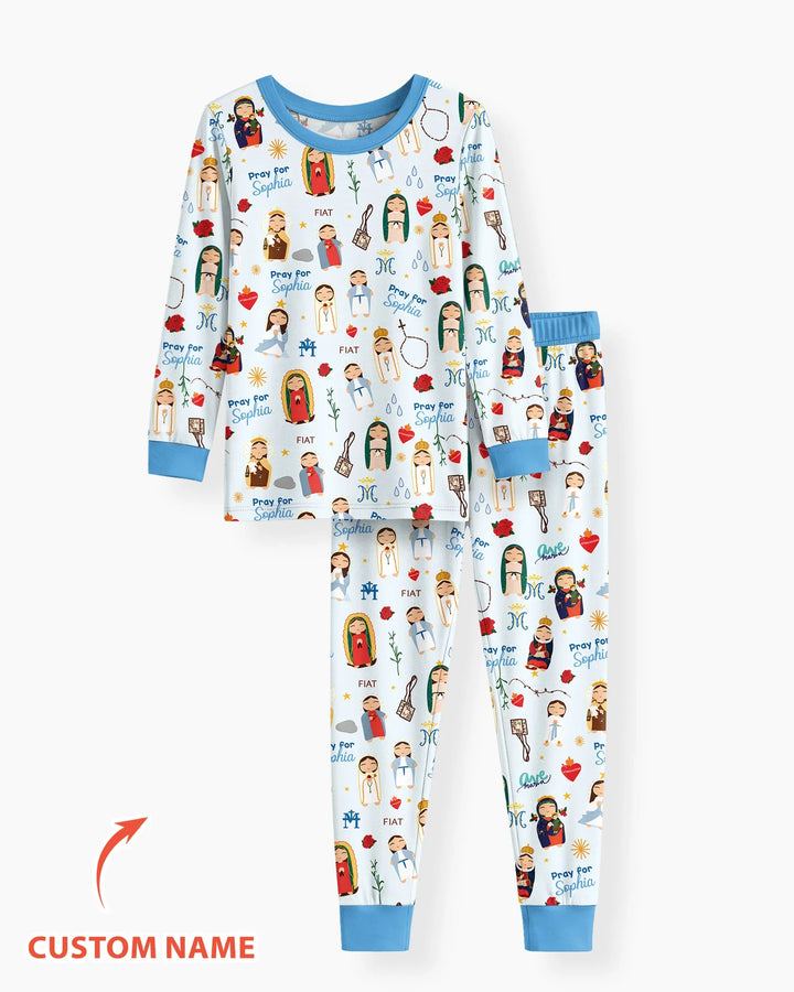 Mother Mary Pray For Me Custom Name Bamboo Two Piece Long Sleeve Pajama Set