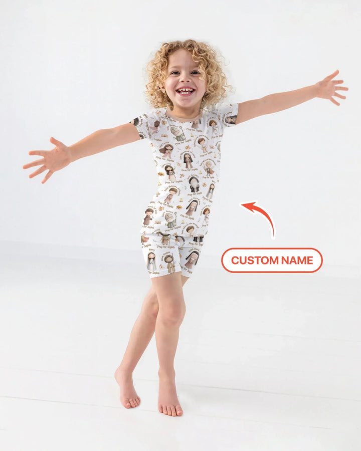 Pray For Me Custom Name Bamboo Two Piece Short Sleeve Shorts Pajama Set