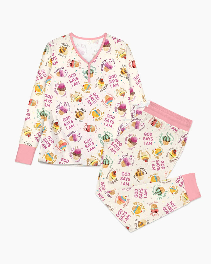 Niedliches Cupcake-Gott-sagt-ich-bin-Bambus-Damen-Pyjama-Set