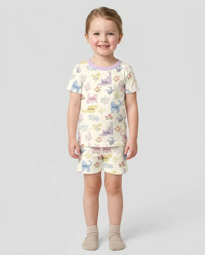 Zweiteiliges Pyjama-Set mit kurzen Ärmeln und Shorts im Sommer-Design