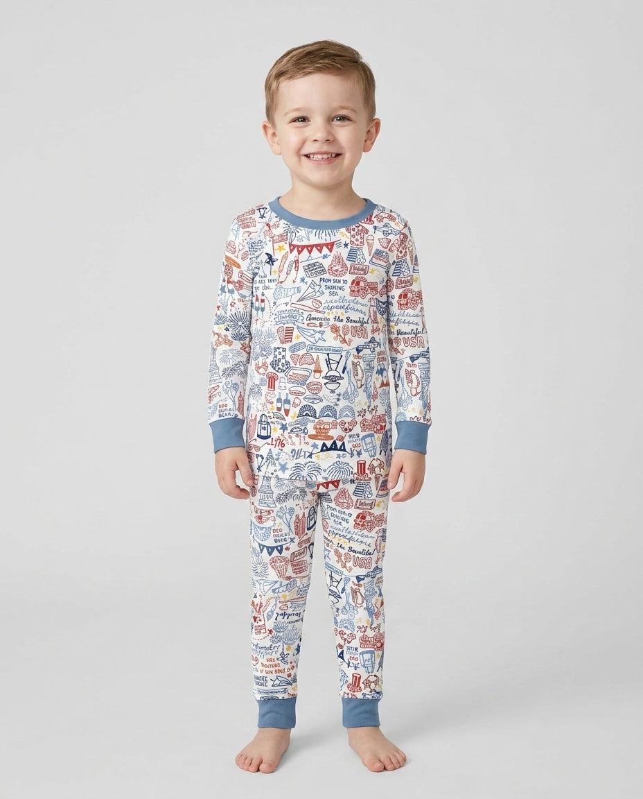 Zweiteiliges Langarm-Pyjama-Set mit Sommerfrüchten