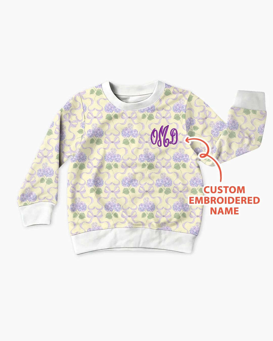 Custom Name Embroidered Hydrangea Welcome Home Bamboo Crewneck Sweatshirt
