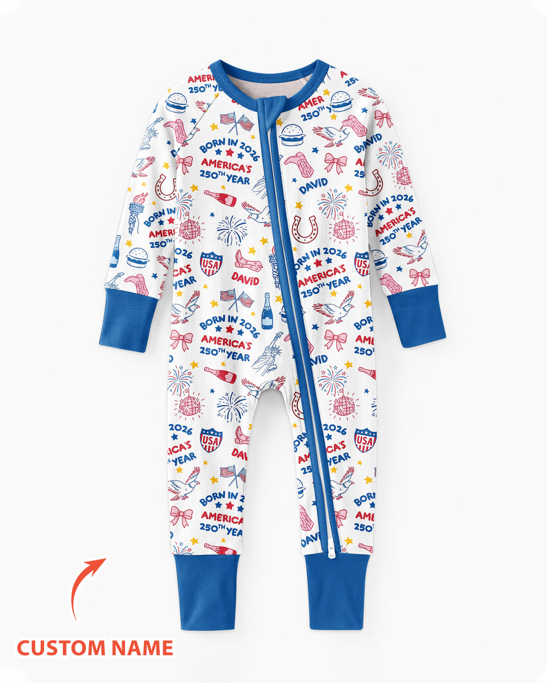 Born in 2026 America’s 250th Year Custom Name Bamboo Convertible Zippy