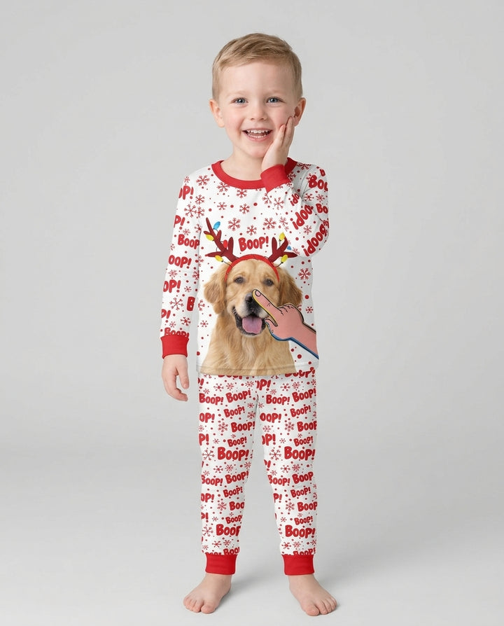Custom Pet Photo Funny Christmas Boop Bamboo Two Piece Long Sleeve Pajama Set
