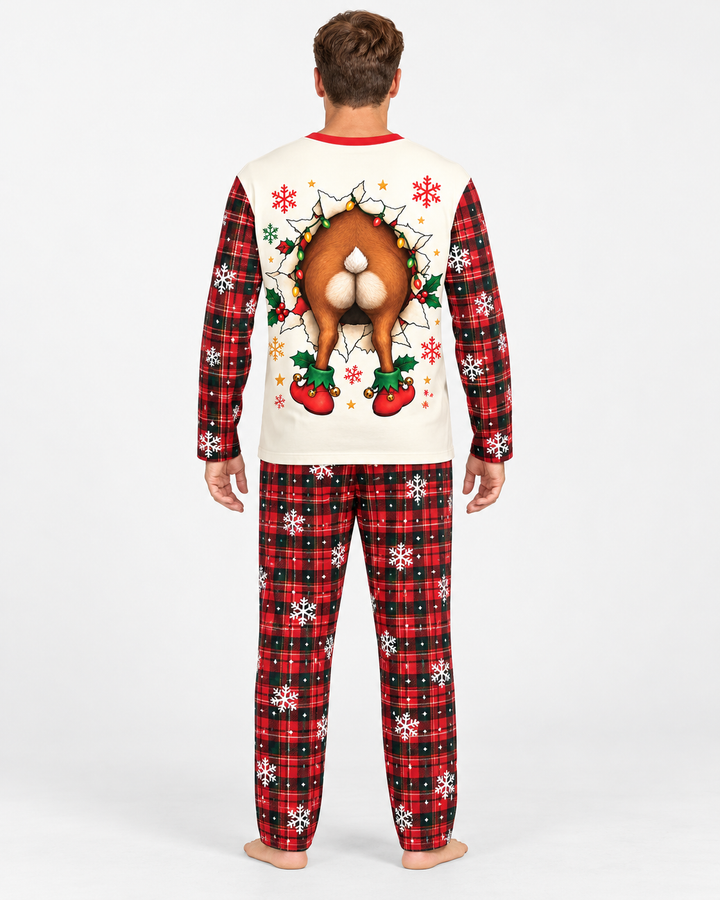Cute Reindeer in Santa Hat Bamboo Men's Pajama Set