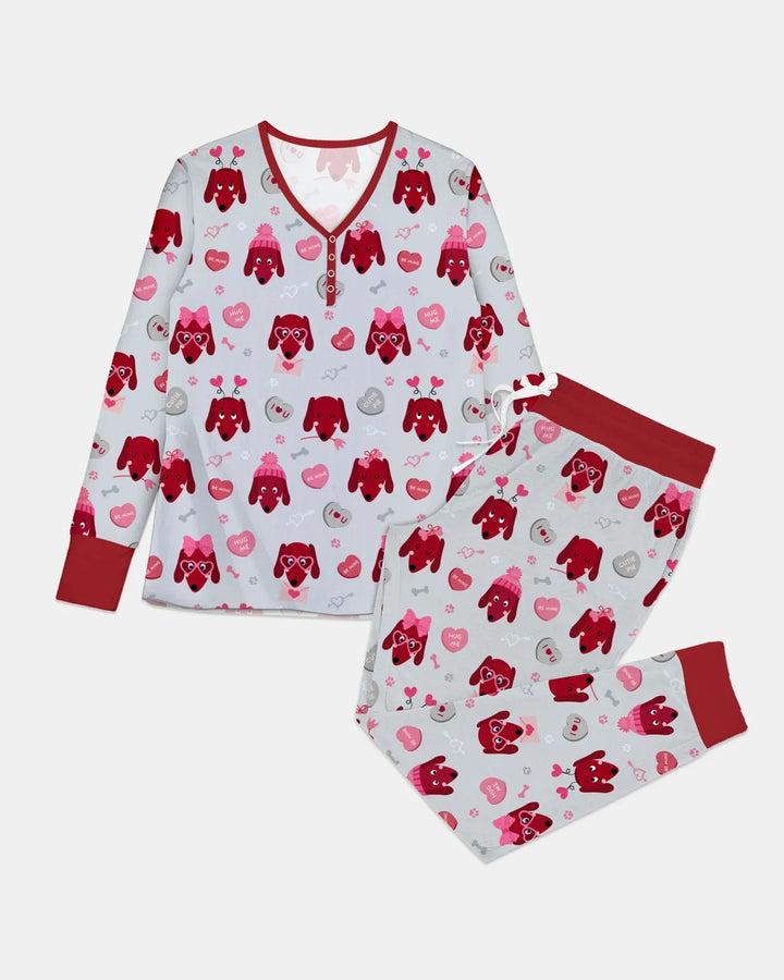 Dachshund Is My Valentine Schlafanzug-Set aus Bambus für Damen