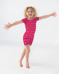 Cherry Baseball Softball Mom and Girl Matching Bamboo Two Piece Short Sleeve Shorts Pajama Set