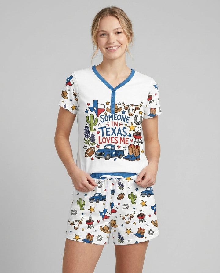 Someone in Texas Loves Me Bamboo Women Short Sleeve Short Pajama Set