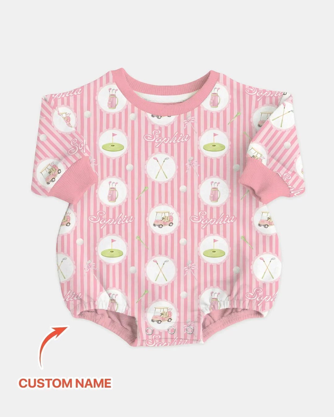 Custom Name Pink Golf Girl Bamboo Bubble Romper