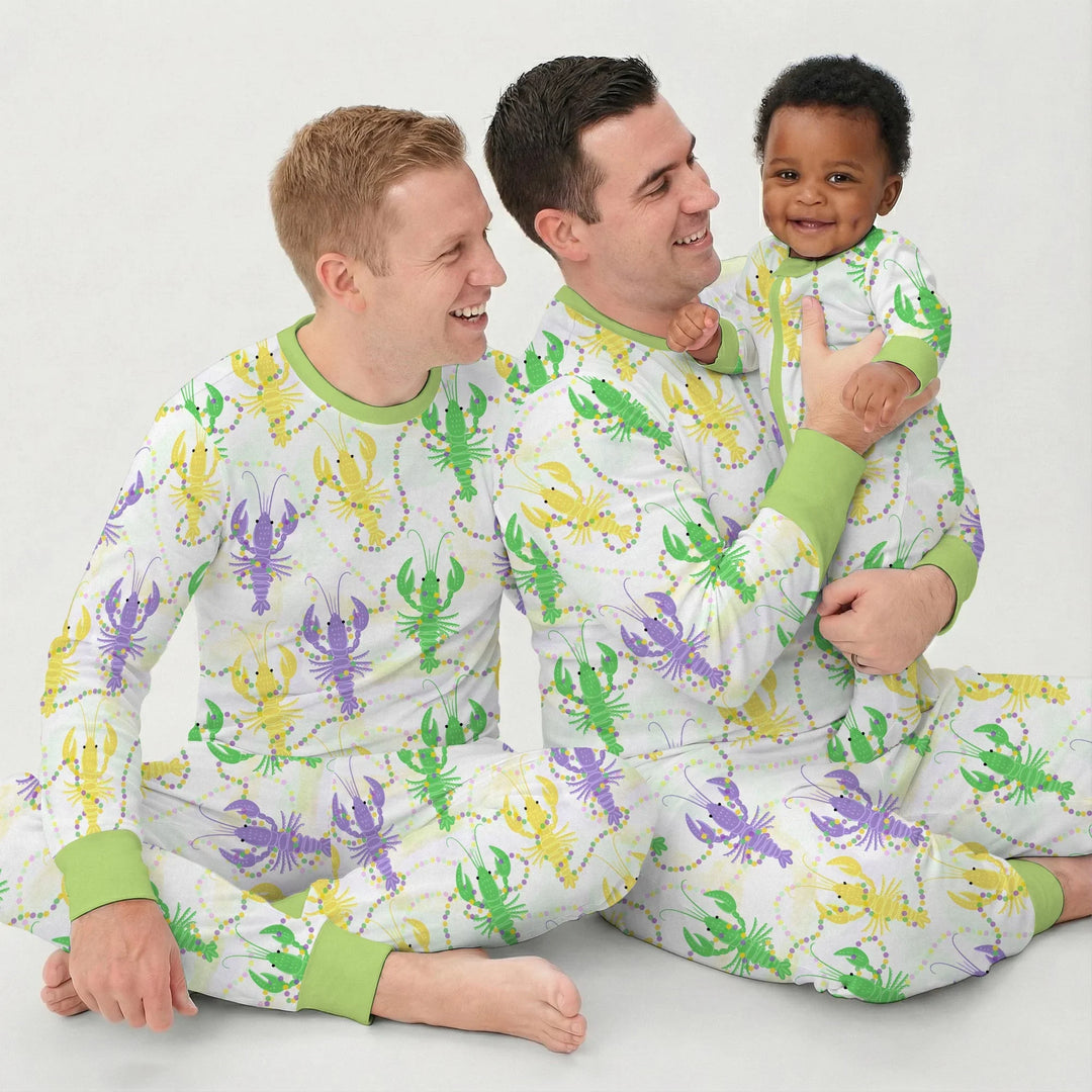 Mardi Gras Crawfish Family Matching Bamboo Men's Pajama Set