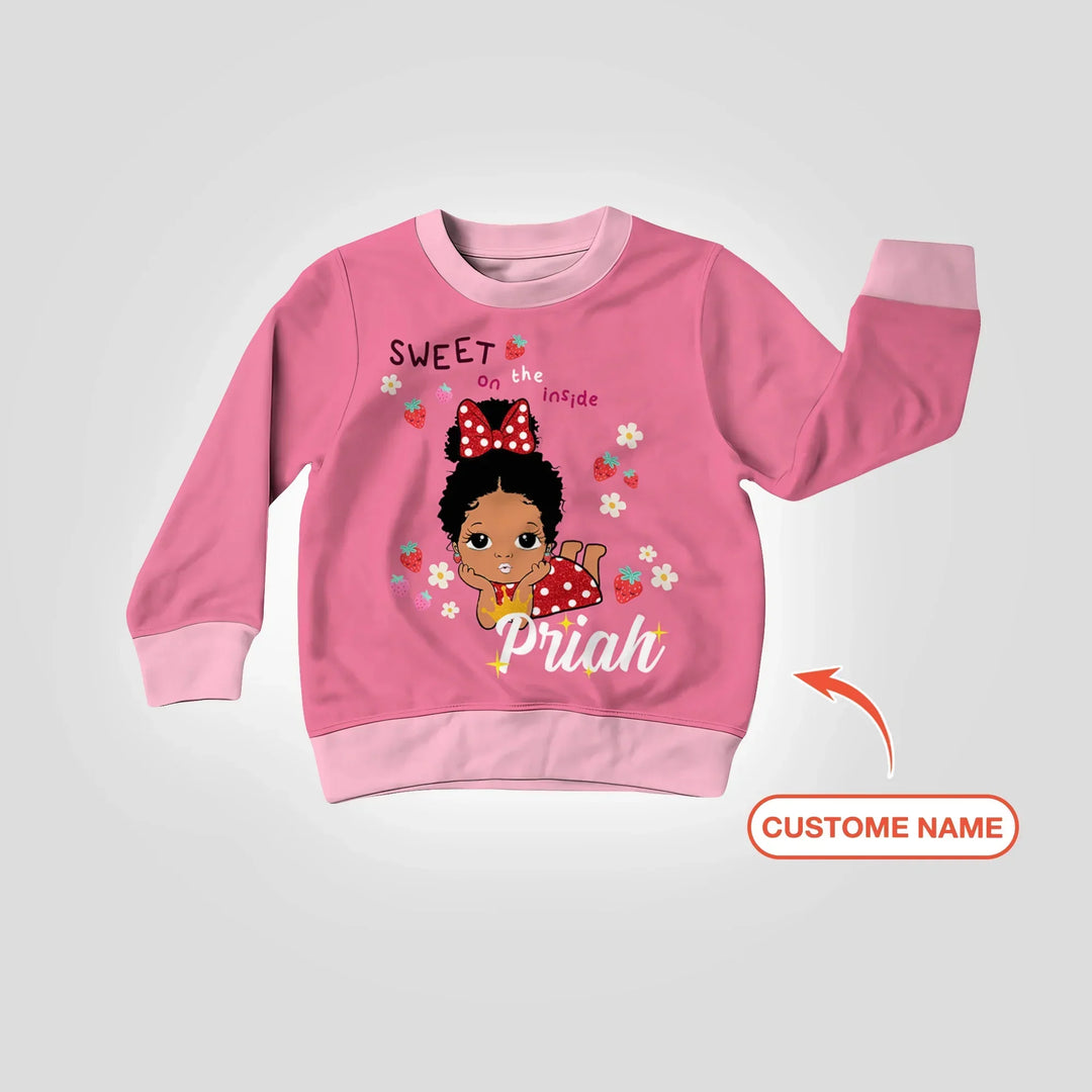 Personalisierbares Erdbeer-Mädchen Bambus Rundhals-Sweatshirt