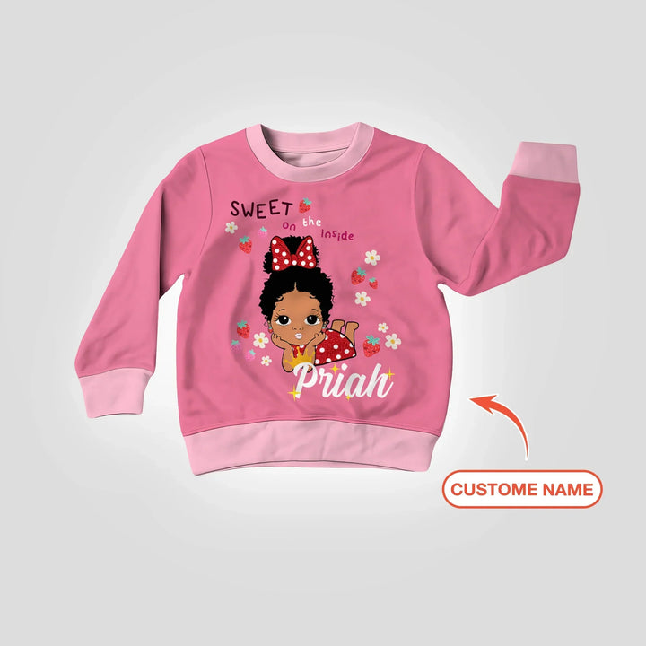 Personalisierbares Erdbeer-Mädchen Bambus Rundhals-Sweatshirt