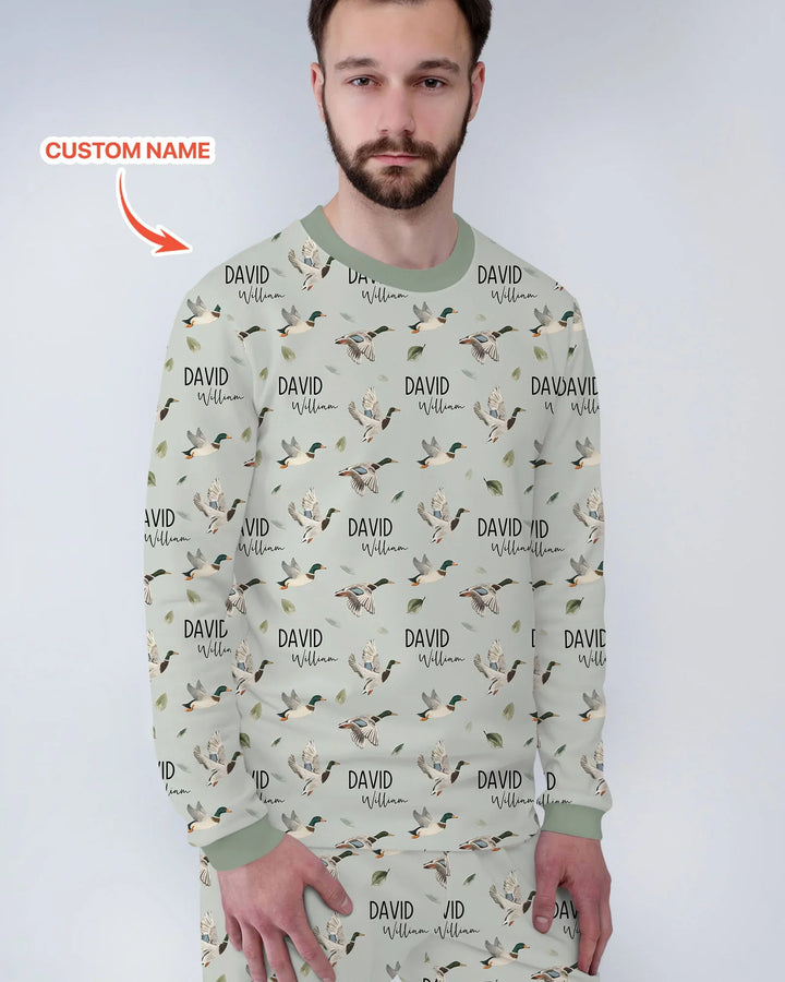 Custom Name Mallard Duck Bamboo Men's Pajama Set