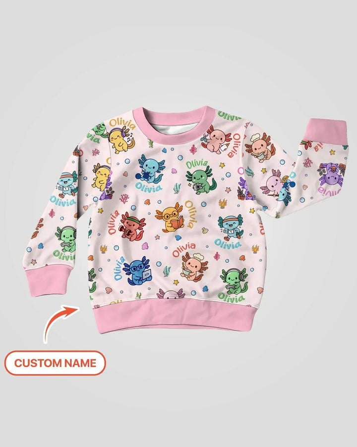 Benutzerdefinierter Name Süßer Hobby Axolotl Bambus Rundhals-Sweatshirt