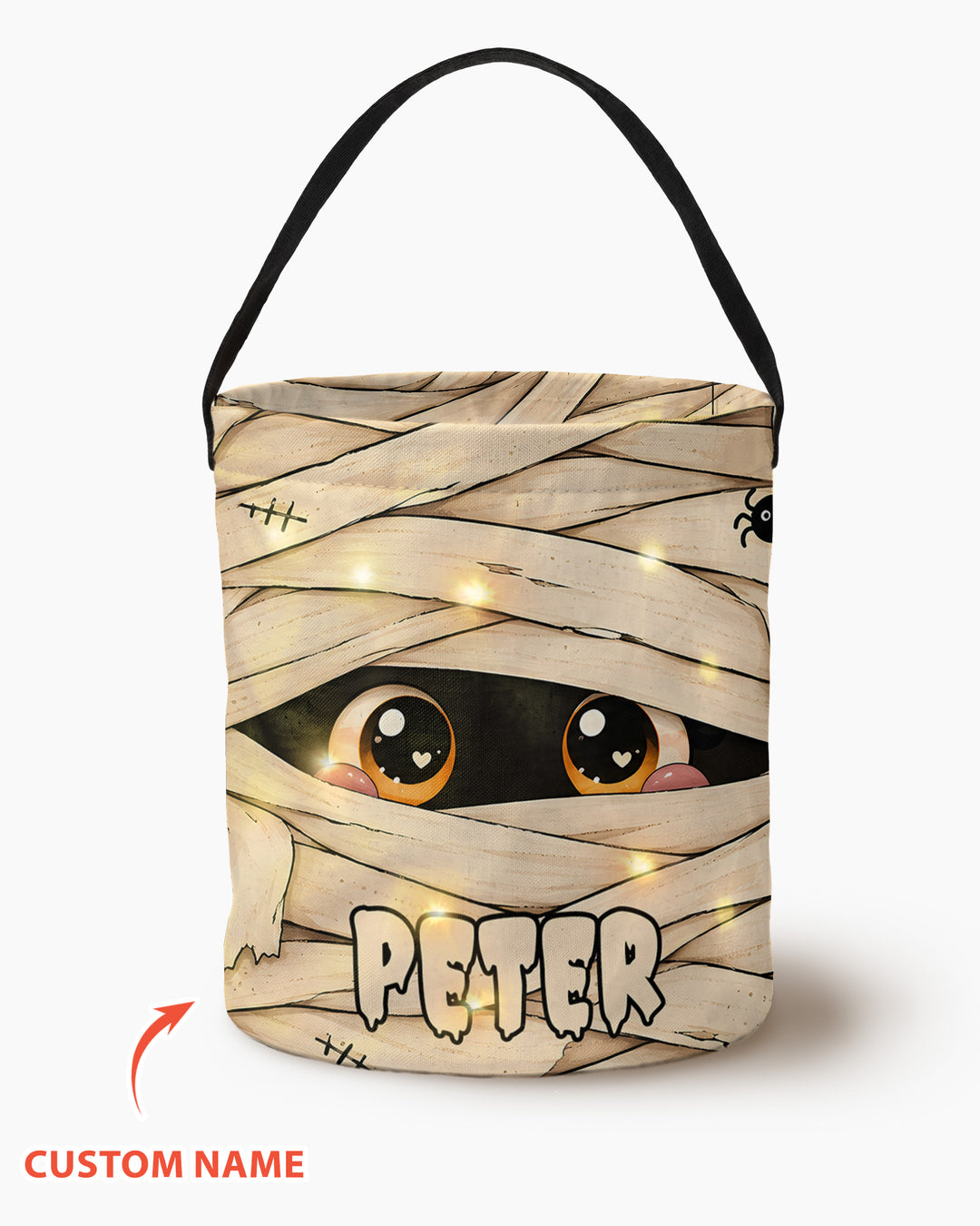 Halloween Spooky Eyes Mummy Custom Name Led Light Bucket Bag