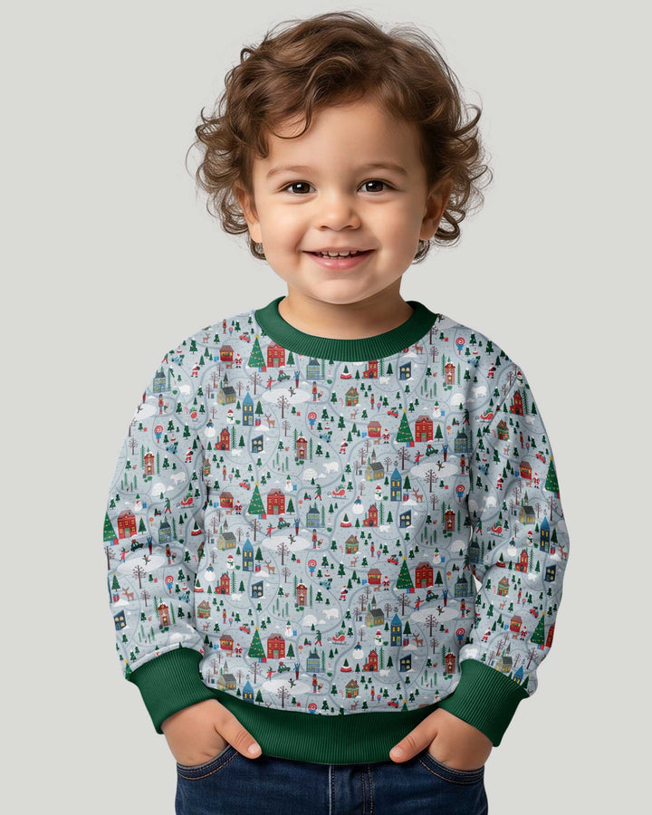 Snowy Christmas Village Map Bamboo Crewneck Sweatshirt