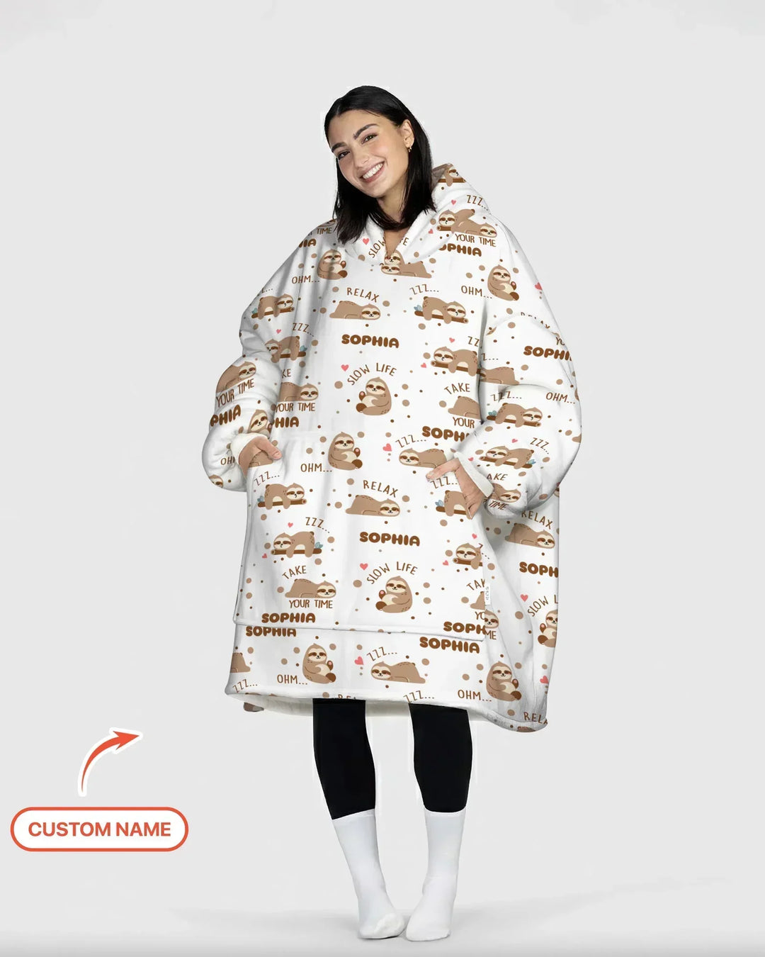 Personalisierbarer süßer Faultier-Bambus-Decken-Hoodie