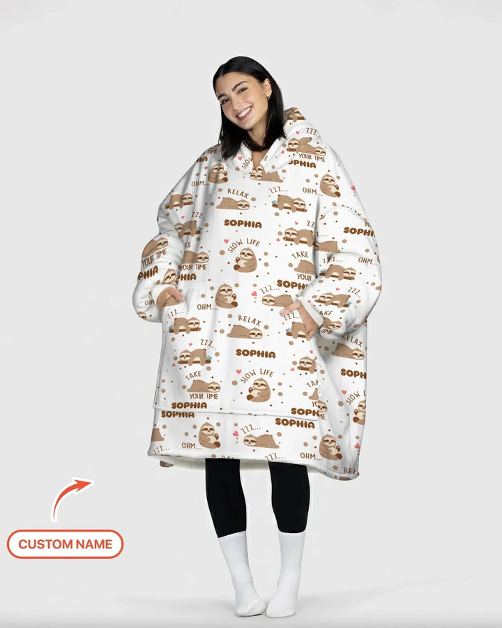 Personalisierbarer süßer Faultier-Bambus-Decken-Hoodie