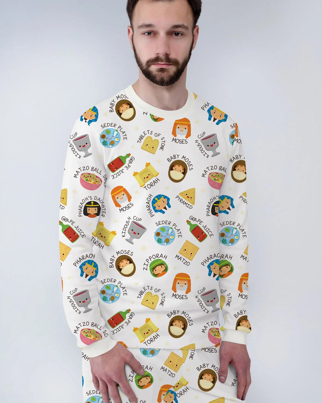 Cute Passover Characters Bamboo Men's Pajama Set
