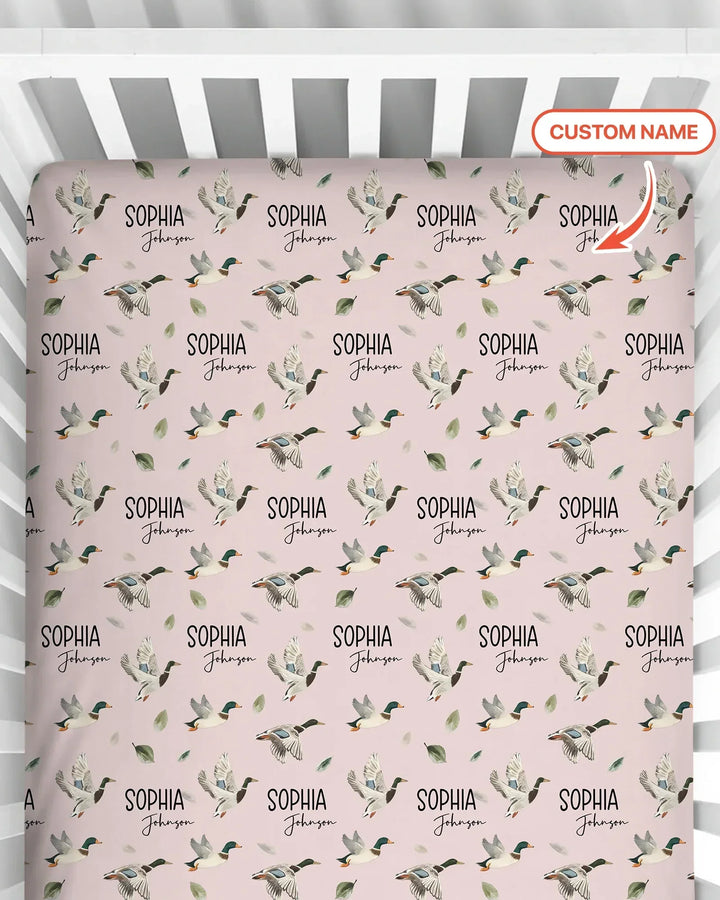 Custom Name Mallard Duck Bamboo Fitted Crib Sheet