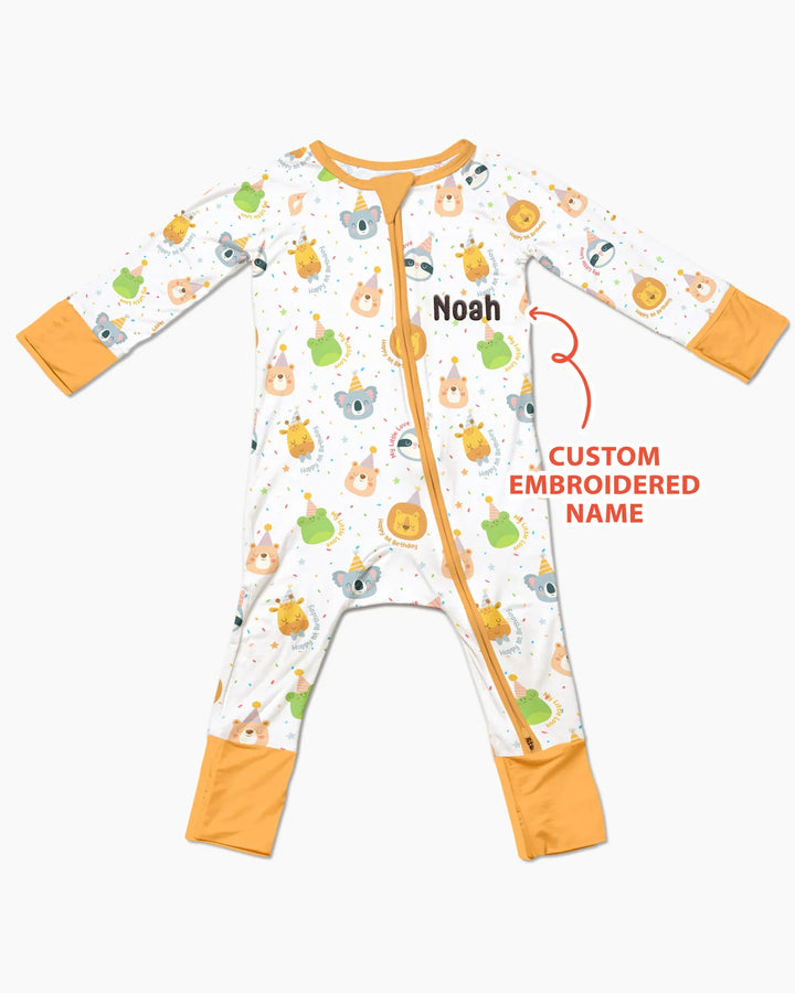 1st Birthday Personalized Embroidered Baby Bamboo Convertible Zippy