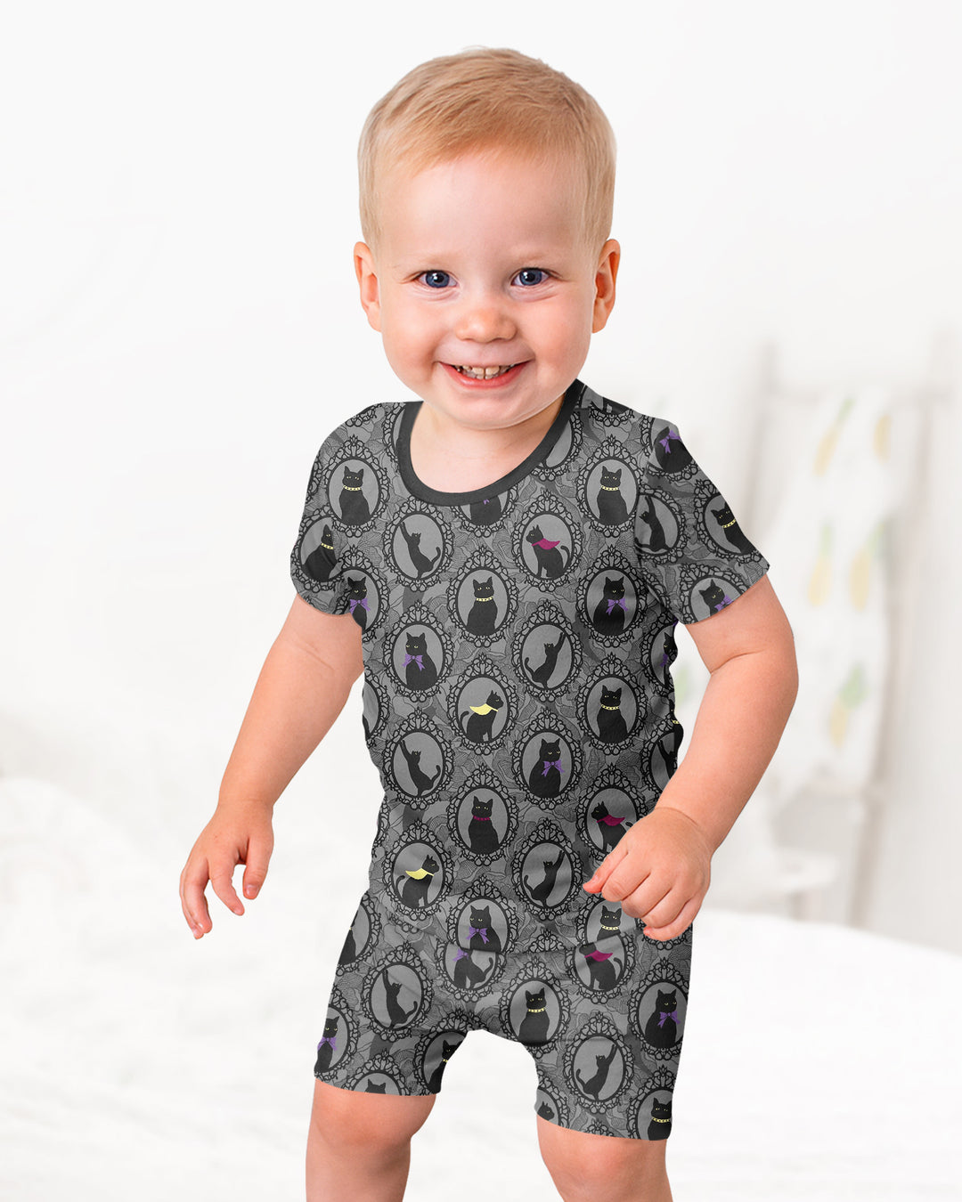 Midnight Cat Parade Bamboo Two Piece Short Sleeve Shorts Pajama Set
