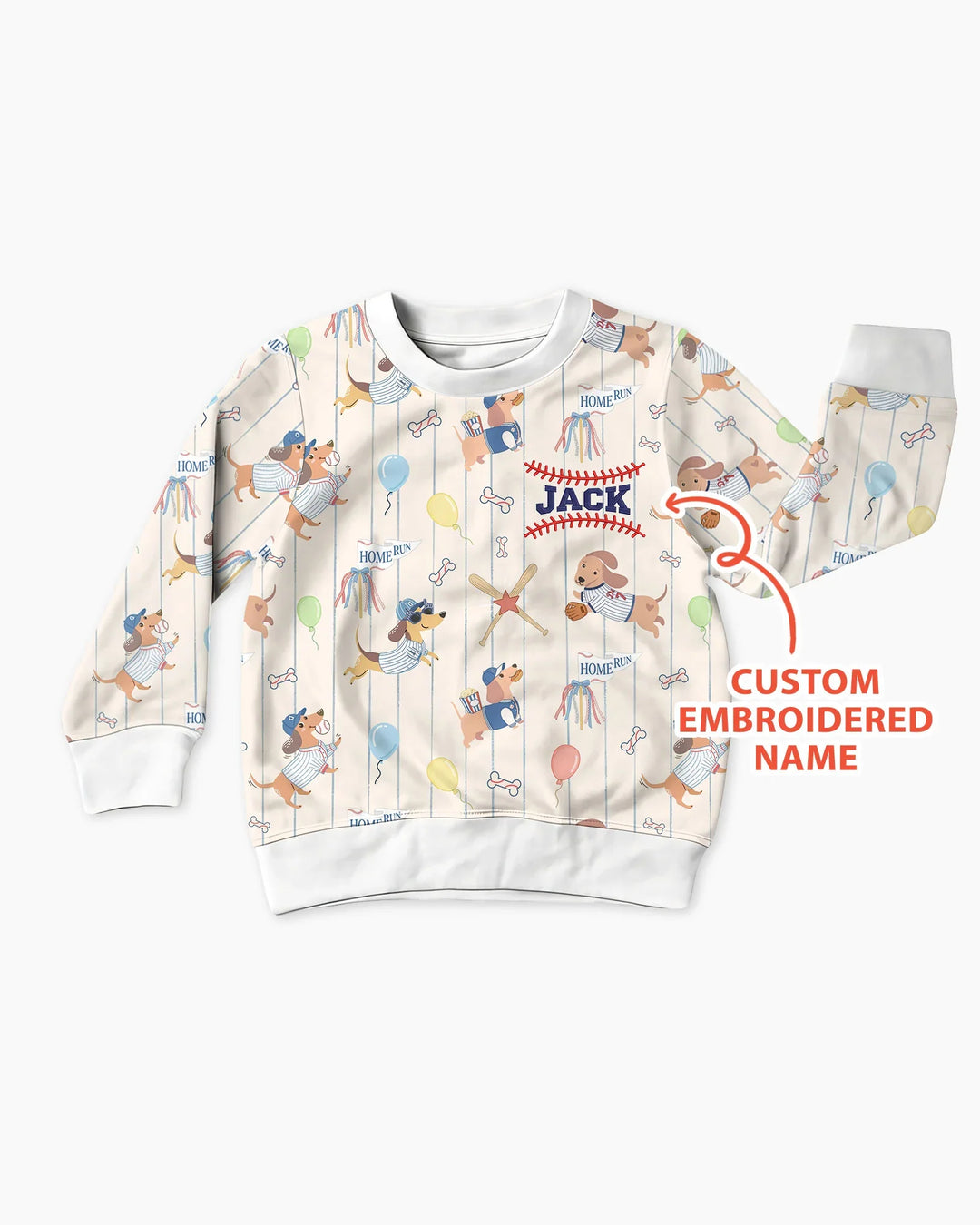 Personalized Embroidered Name Dachshund Baseball Bamboo Crewneck Sweatshirt