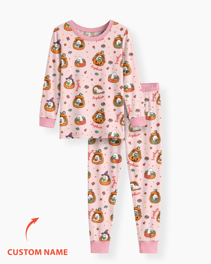 Bookish Boo Ghost Pumpkin Bamboo Two Piece Long Sleeve Pajama Set