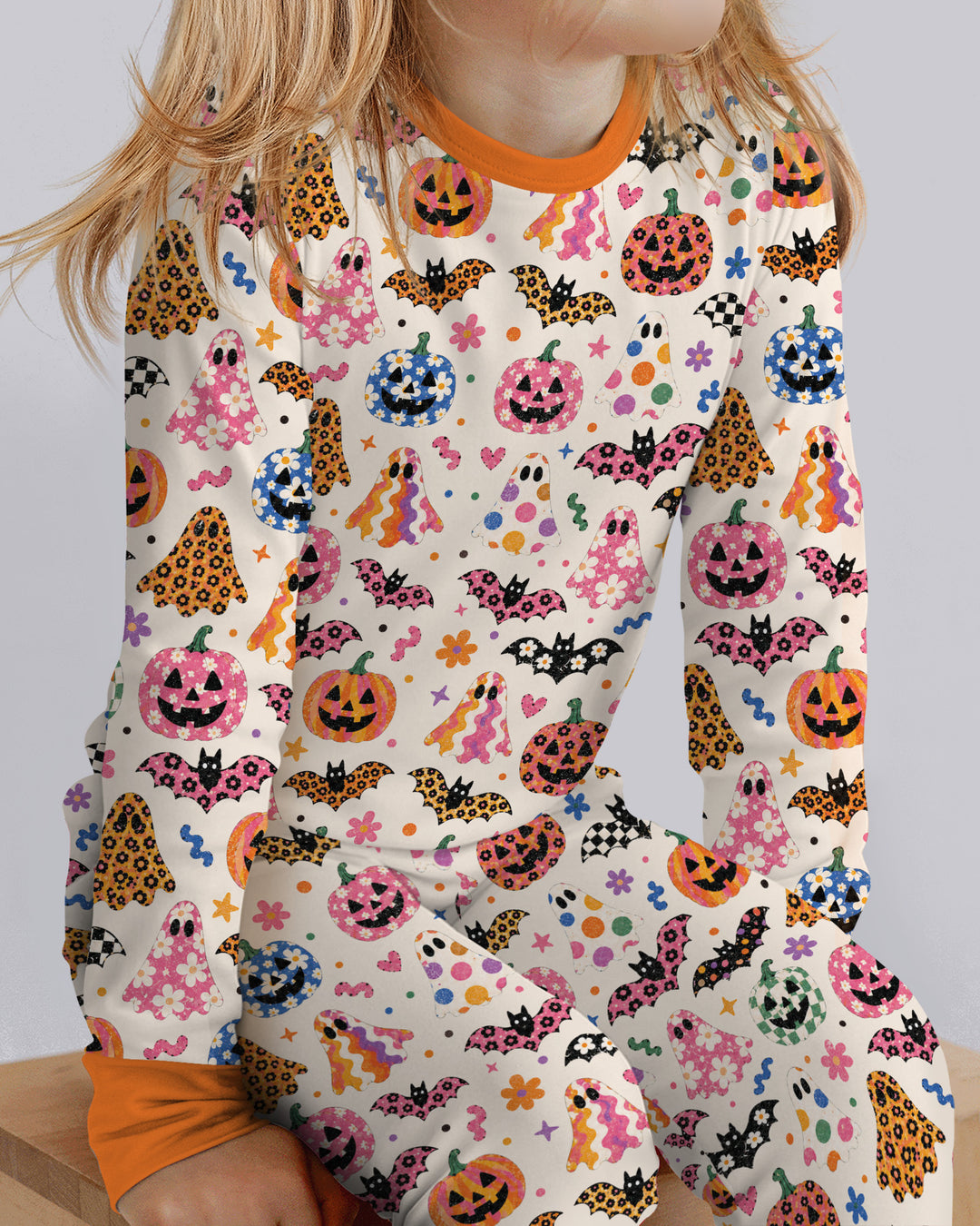 Funky Retro Ghosts Bamboo Two Piece Long Sleeve Pajama Set