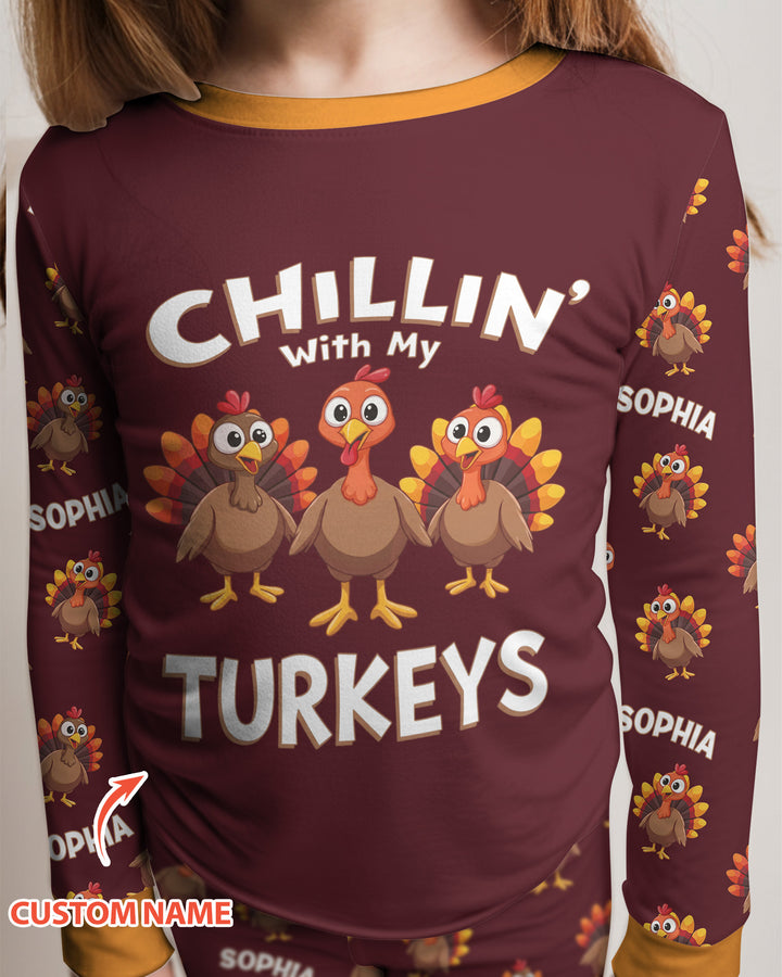 Chillin With Turkey Bamboo Two Piece Long Sleeve Pajama Set
