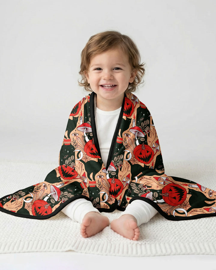 Black Cat And Pumpkin Halloween Bamboo Blanket