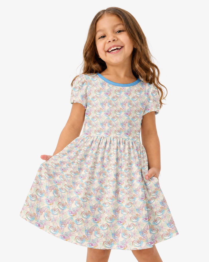 Pastel Halloween Jack O Lanterns Bamboo Twirl Dress