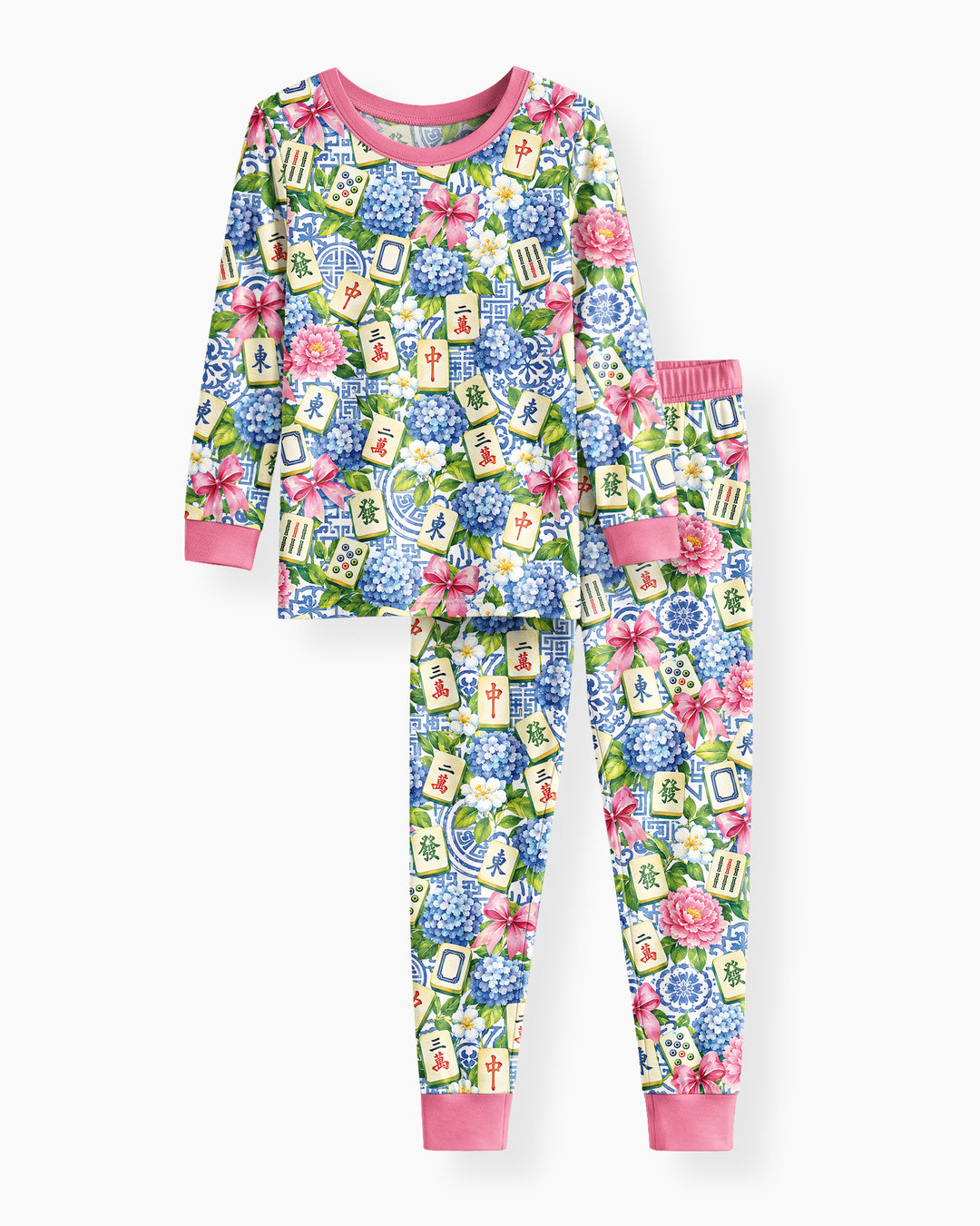 Mahjong in Bloom Bamboo Two Piece Long Sleeve Pajama Set