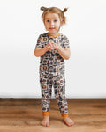 Whimsical Tribal Retro Halloween Black Cats Pumpkins Bamboo Two Piece Short Sleeve Pajama Set