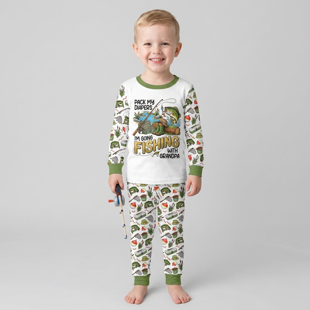 I'm Going Fishing With Grandpa Bamboo Two Piece Long Sleeve Pajama Set
