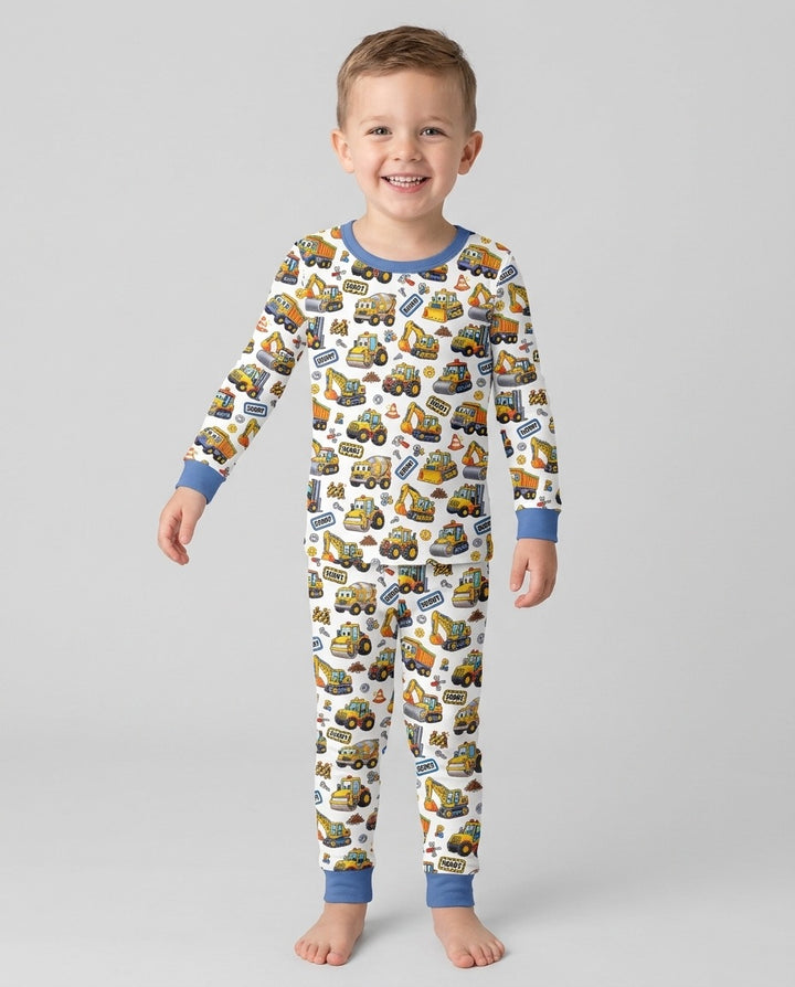 Construction Machines Bamboo Two Piece Long Sleeve Pajama Set