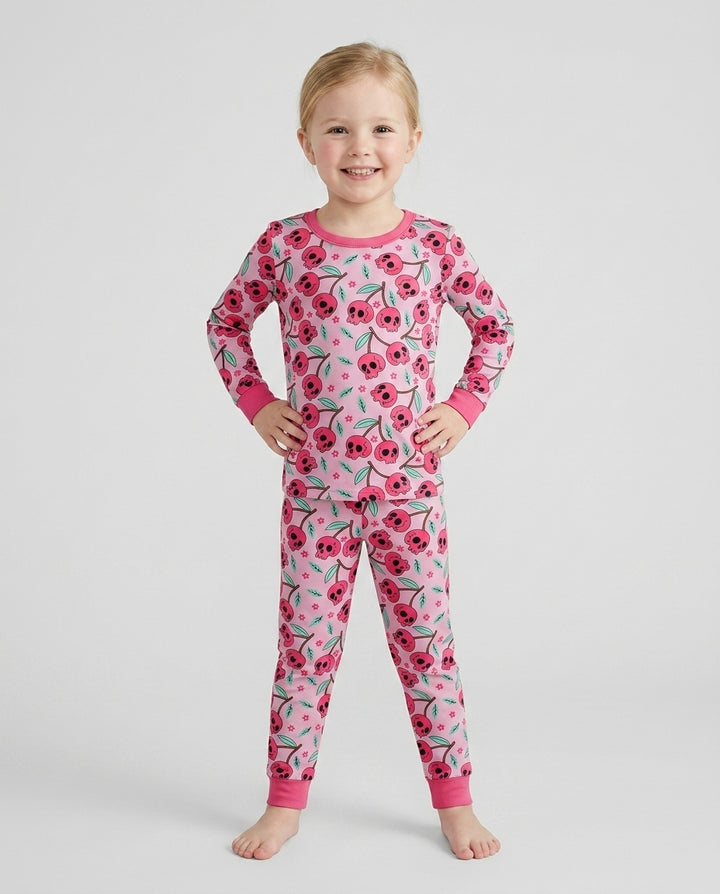 Halloween Cherry Skull Bamboo Two Piece Long Sleeve Pajama Set