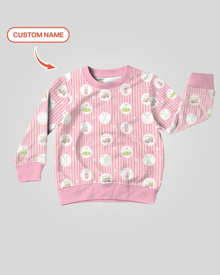 Individueller Name Rosa Golf-Mädchen Bambus-Rundhalspullover