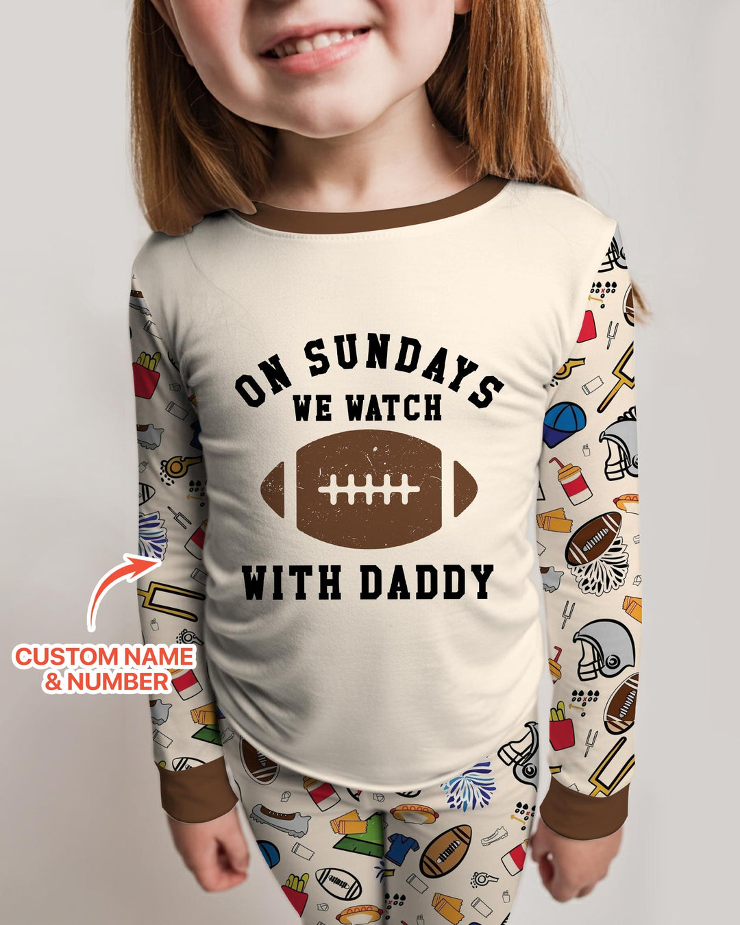On Sundays We Watch Football With Daddy Family Matching Bamboo Two Piece Long Sleeve Pajama Set