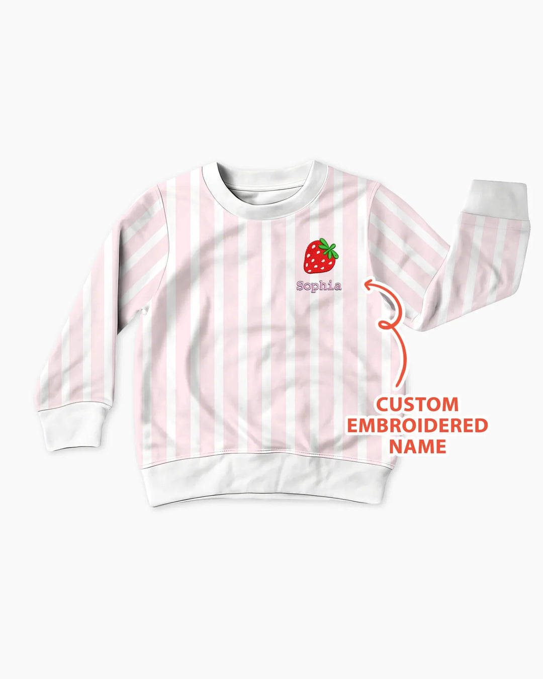 Personalized Embroidered Pink Stripes Baby Bamboo Crewneck Sweatshirt