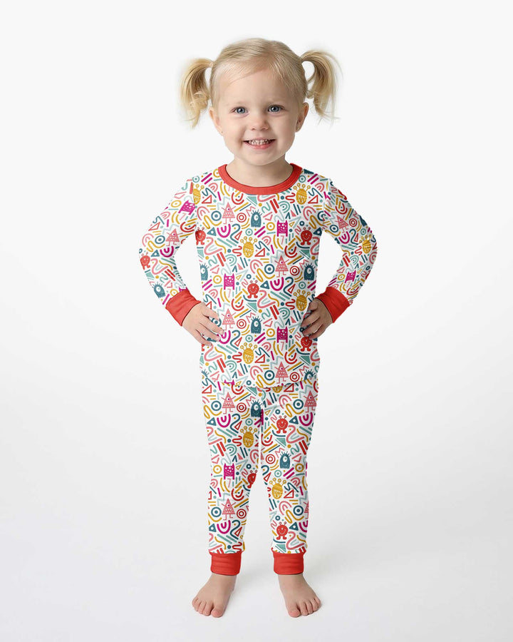 Rainbow Monster Party Bamboo Two Piece Long Sleeve Pajama Set