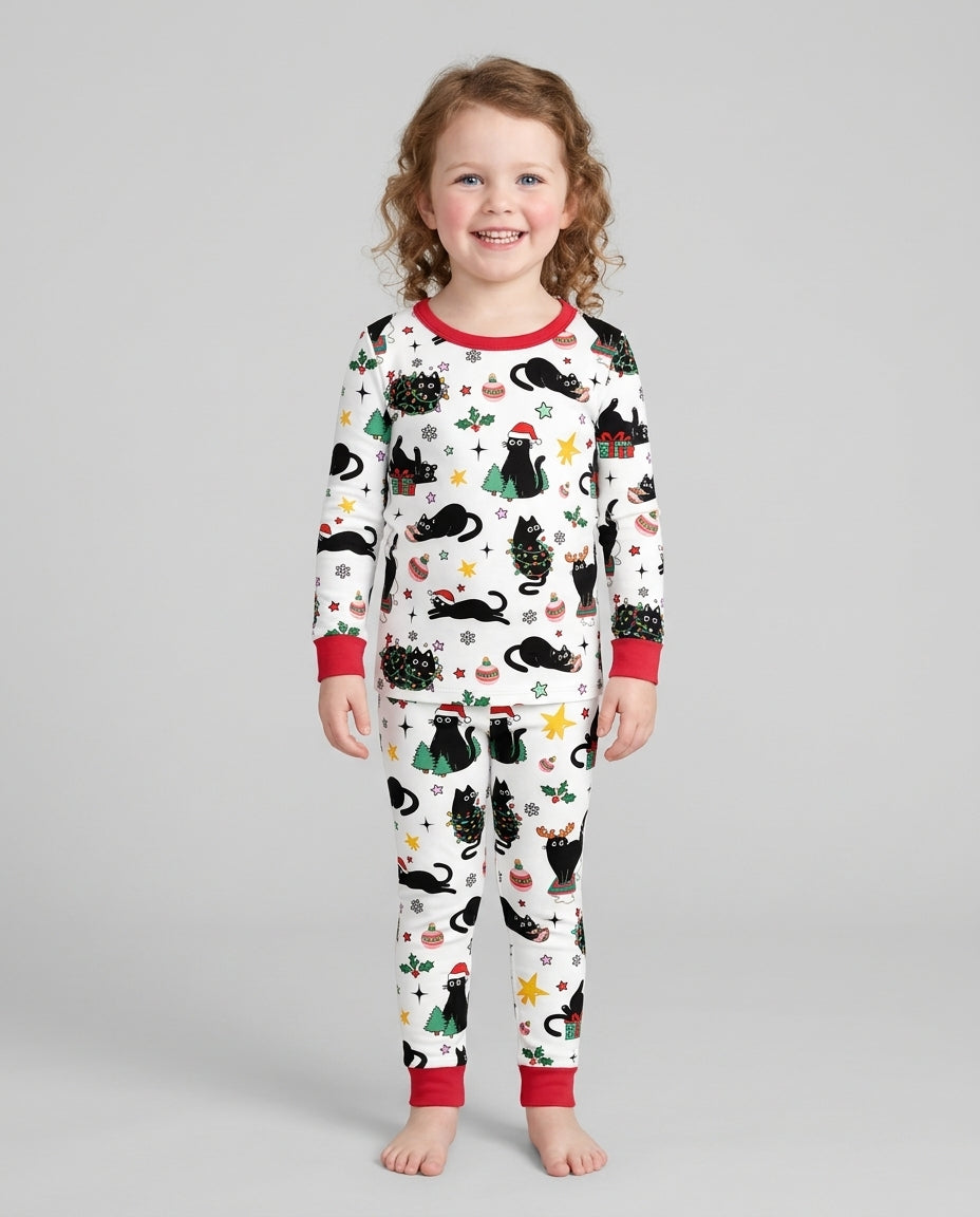 Christmas Black Cats Bamboo Two Piece Long Sleeve Pajama Set