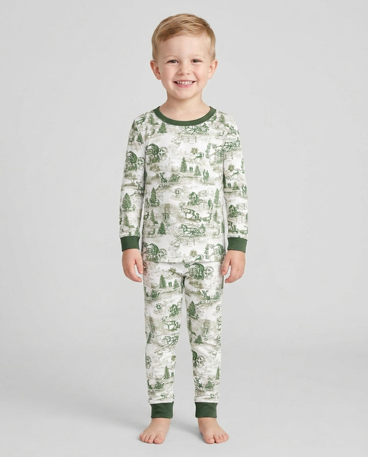 Merry Christmas Toile  Bamboo Two Piece Long Sleeve Pajama Set