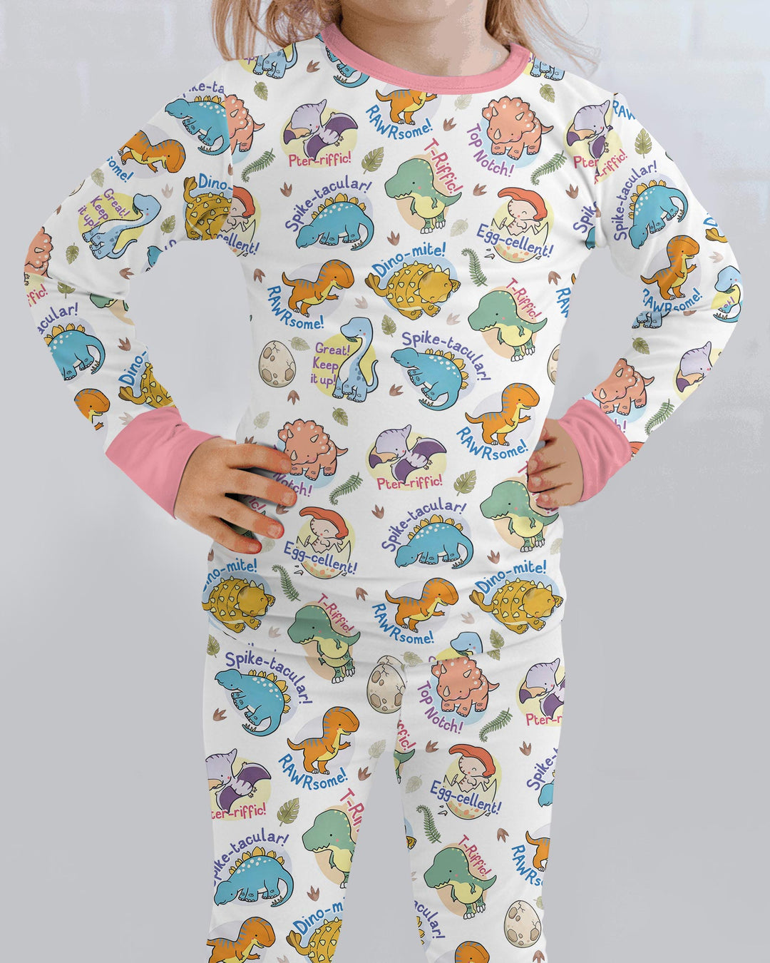 Cute Dinosaur Pun Bamboo Two Piece Long Sleeve Pajama Set