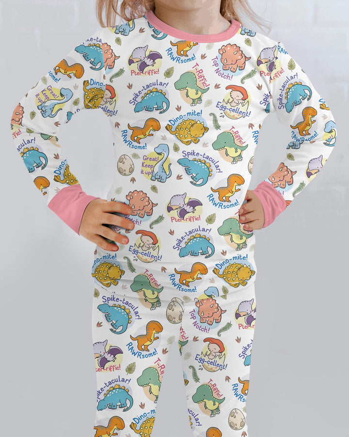 Cute Dinosaur Pun Bamboo Two Piece Long Sleeve Pajama Set