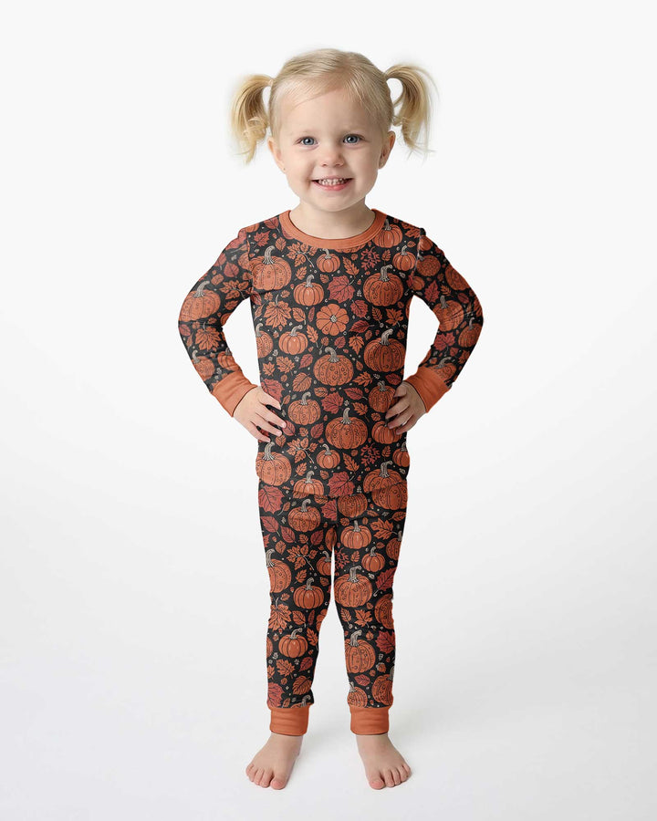Retro Halloween Pumpkins Bamboo Two Piece Long Sleeve Pajama Set